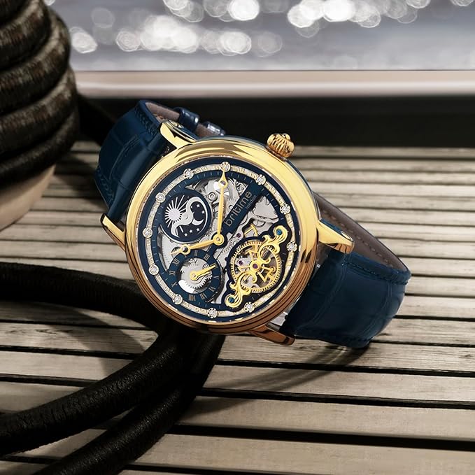 Men Automatic Blue Dial Analog Leather Watch