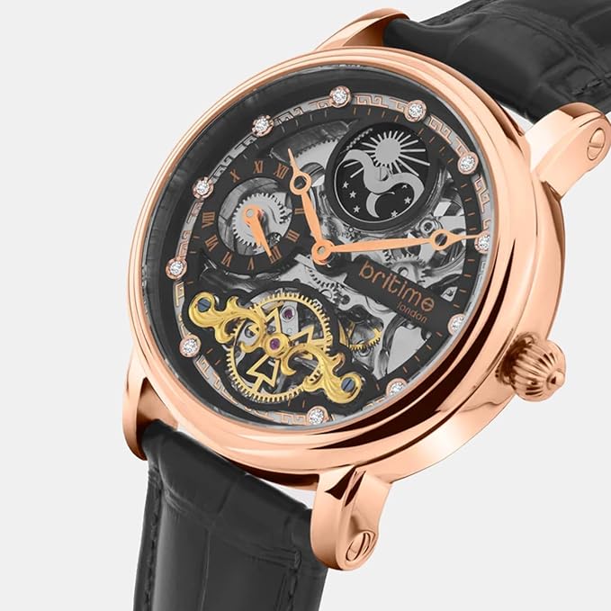 Men Automatic Black Dial Analog Leather Watch