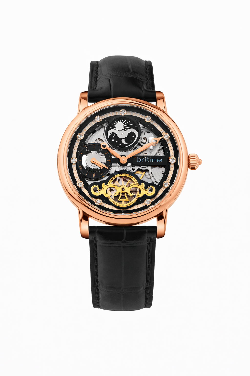 Men Automatic Black Dial Analog Leather Watch