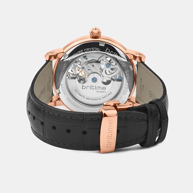 Men Automatic Black Dial Analog Leather Watch
