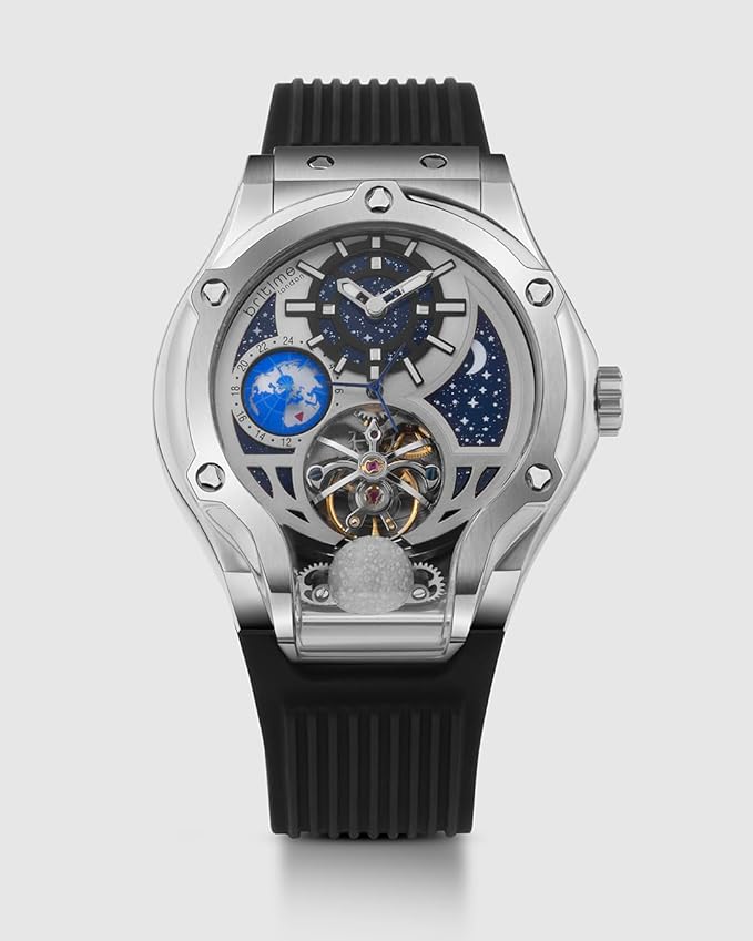 Asteroid Men’s Automatic Watch – Silver Dial, Black Silicon Strap, Multi-Function Stylish Timepiece for Any Occasion