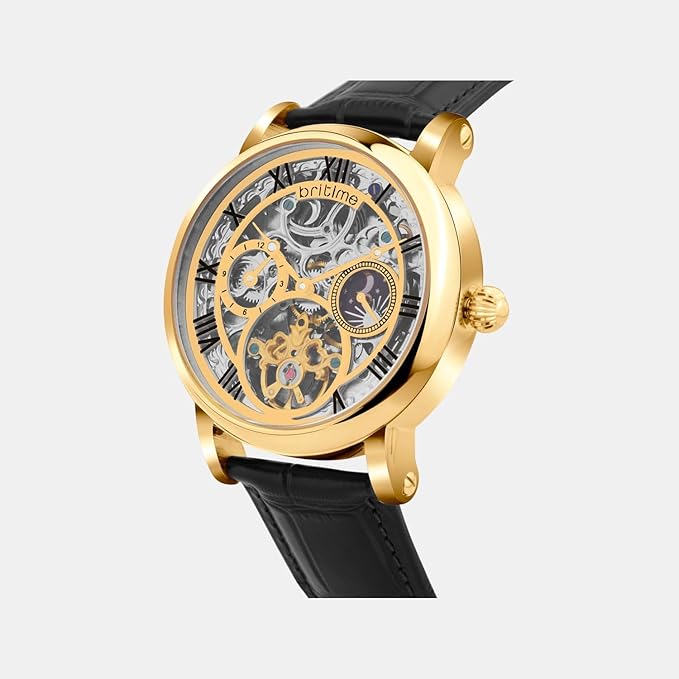 Men Automatic Silver Dial Analog Leather Watch