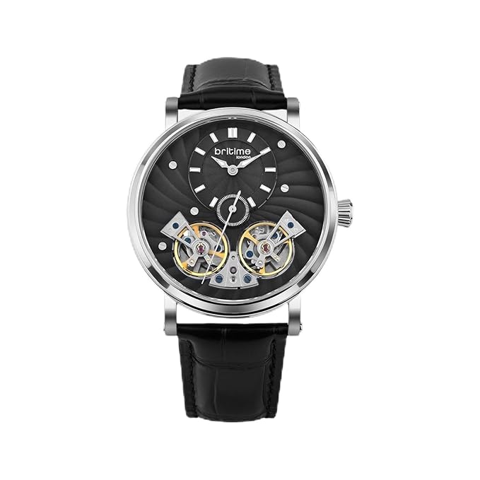 Men Automatic Black Dial Multi-Function Leather Watch