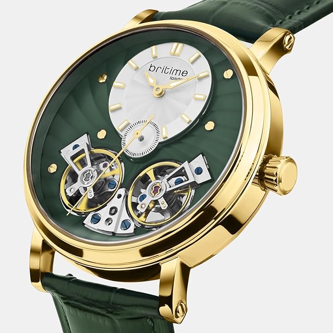 Men Automatic Green Dial Multi-Function Leather Watch