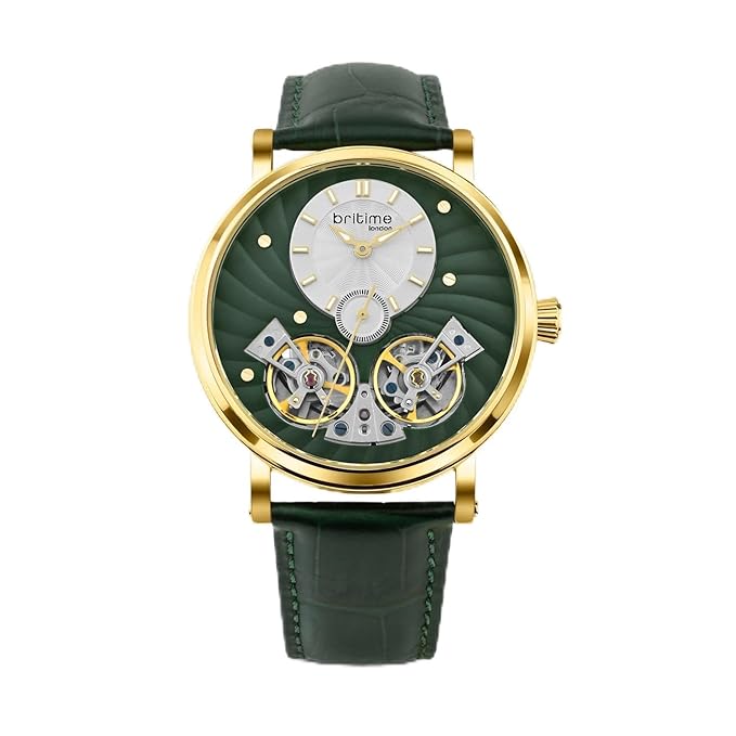 Men Automatic Green Dial Multi-Function Leather Watch