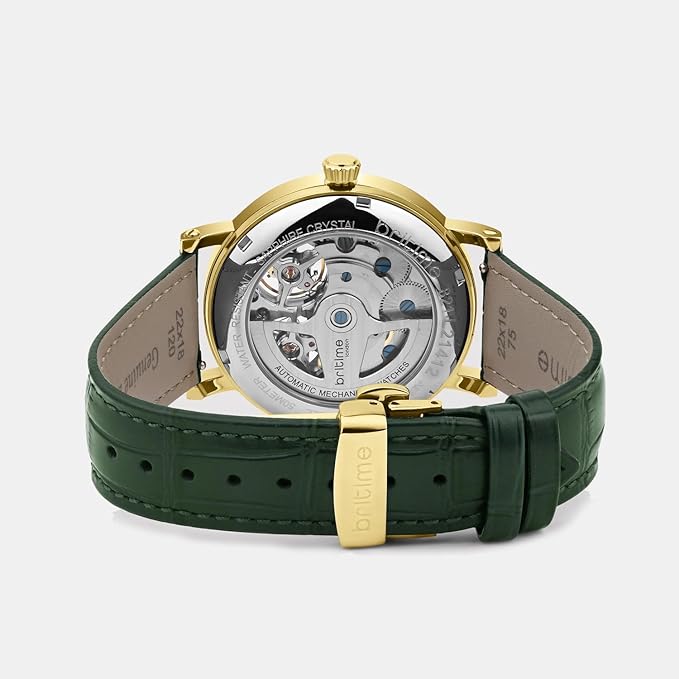 Men Automatic Green Dial Multi-Function Leather Watch