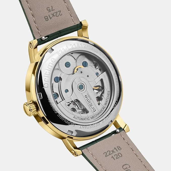 Men Automatic Green Dial Multi-Function Leather Watch
