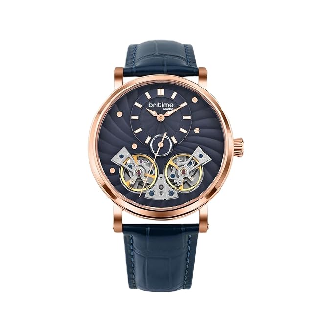 Men Automatic Rose Gold Dial Multi-Function Leather Watch