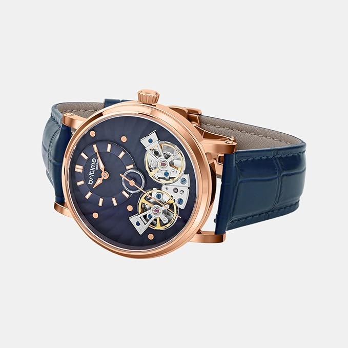 Men Automatic Rose Gold Dial Multi-Function Leather Watch