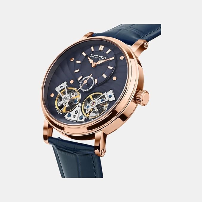 Men Automatic Rose Gold Dial Multi-Function Leather Watch