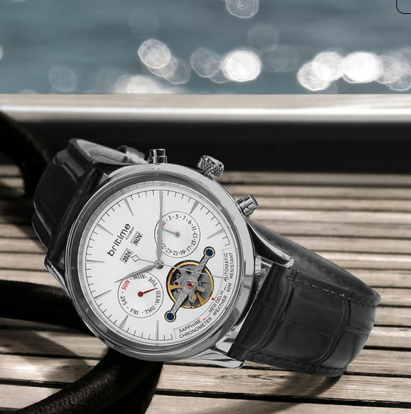 Celestial Men’s Automatic Watch – Silver Dial, Black Leather Strap, Multi-Function | Stylish Timepiece for Any Occasion