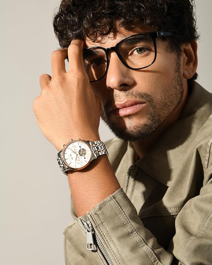 Celestial Men's Automatic Watch – Two Tone Stainless Steel Strap, White Dial, Multi-Function | Gift for Him