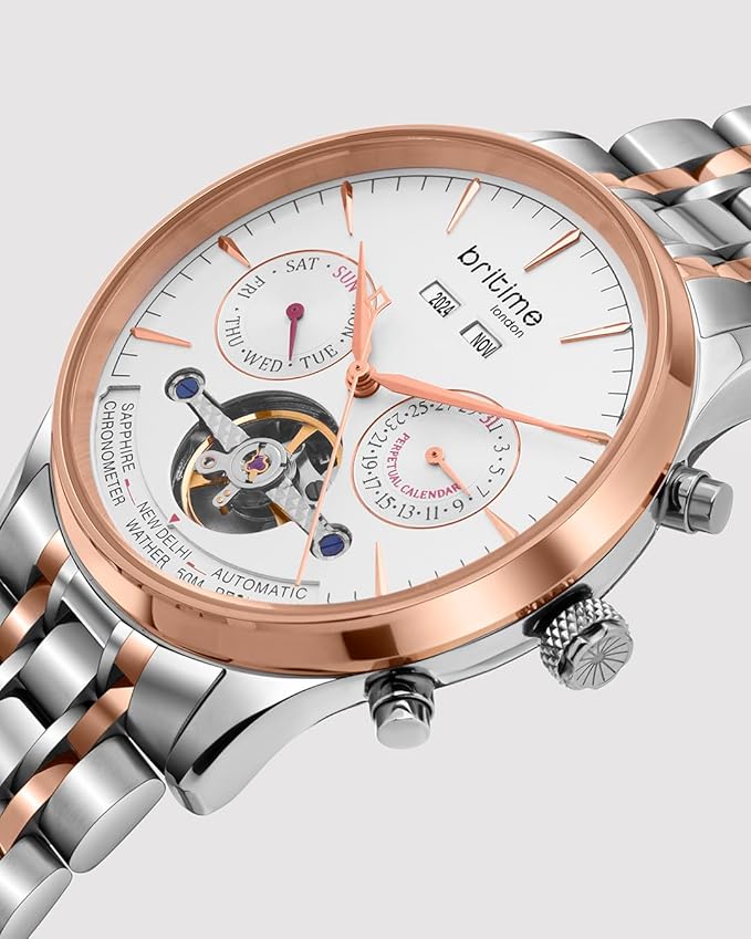 Celestial Men's Automatic Watch – Two Tone Stainless Steel Strap, White Dial, Multi-Function | Gift for Him