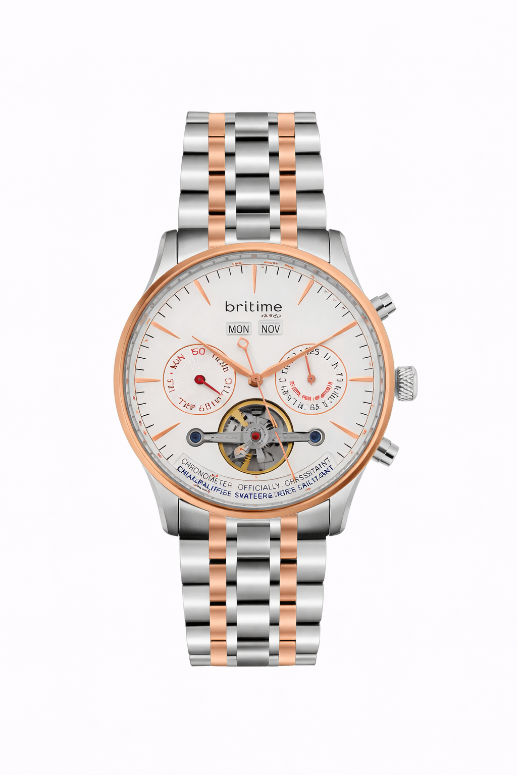 Celestial Men's Automatic Watch – Two Tone Stainless Steel Strap, White Dial, Multi-Function | Gift for Him
