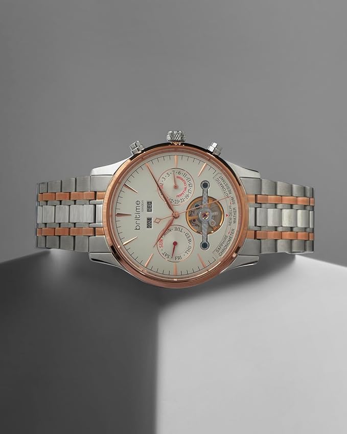 Celestial Men's Automatic Watch – Two Tone Stainless Steel Strap, White Dial, Multi-Function | Gift for Him