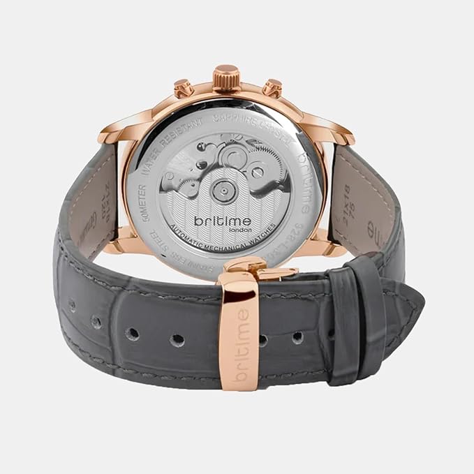 Men Automatic Grey Dial Analog Leather Watch