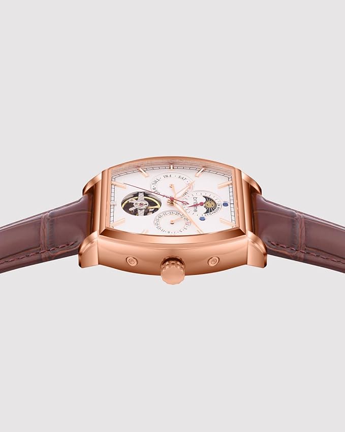 Galaxy Men’s Automatic Watch – White Dial, Brown Leather Strap, Multi-Function Stylish Timepiece for Any Occasion