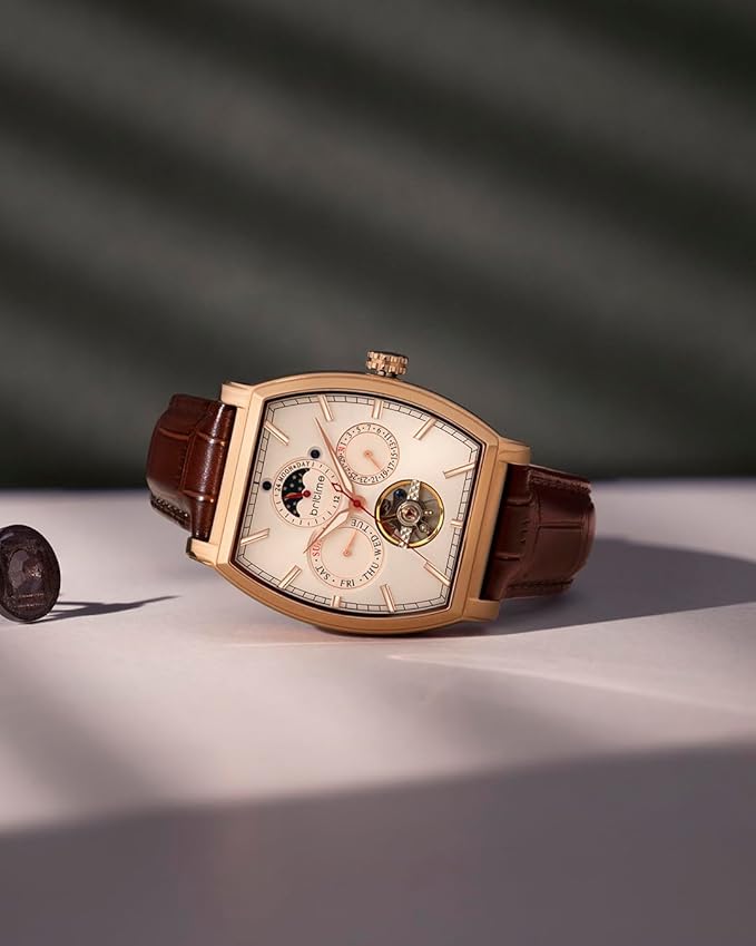 Galaxy Men’s Automatic Watch – White Dial, Brown Leather Strap, Multi-Function Stylish Timepiece for Any Occasion
