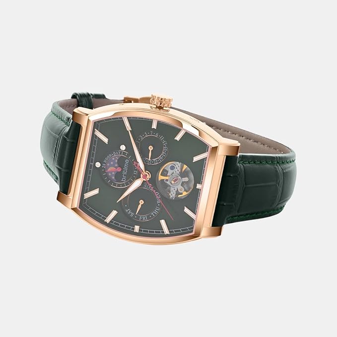 Men Automatic Green Dial Analog Leather Watch