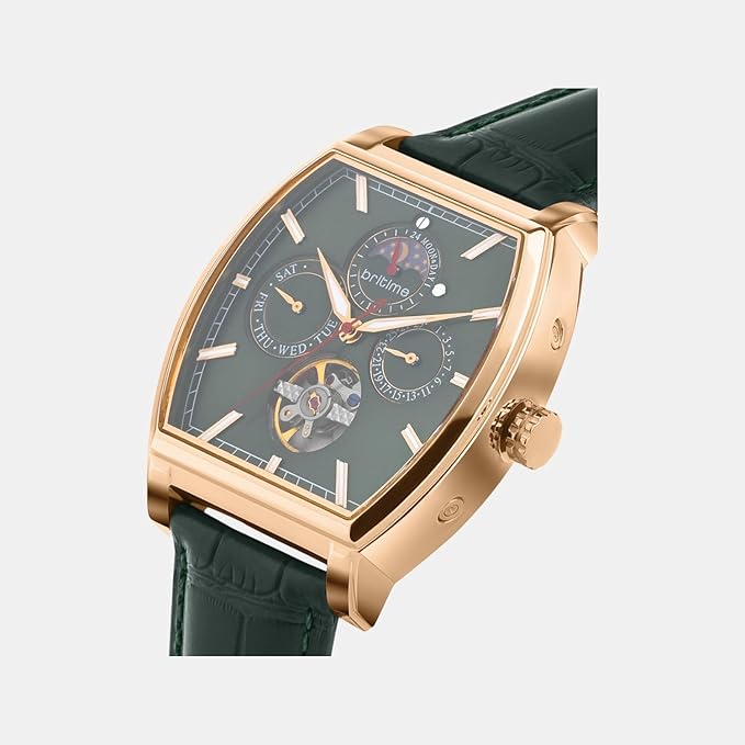 Men Automatic Green Dial Analog Leather Watch
