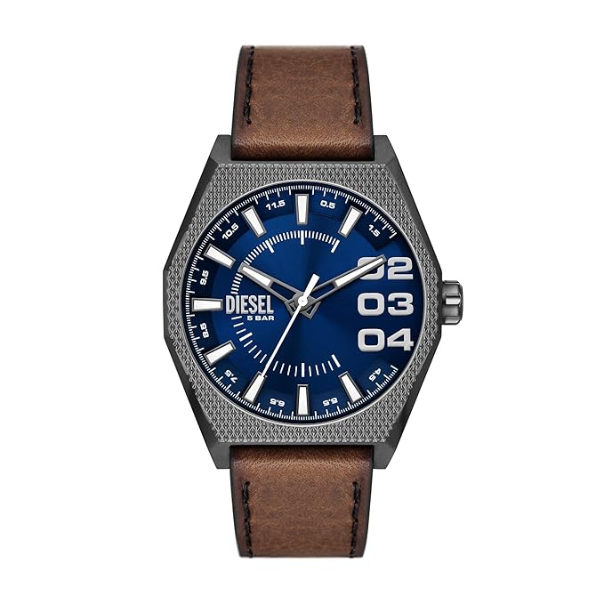 Diesel Leather Analog Blue Dial Men Watch