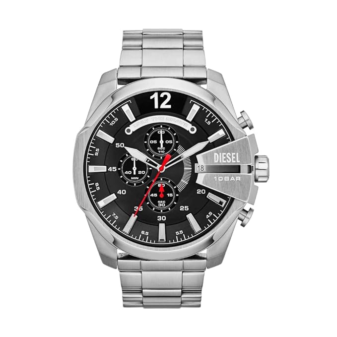 Diesel Stainless Steel Chronograph Black Dial Men's Watch, Band Silver