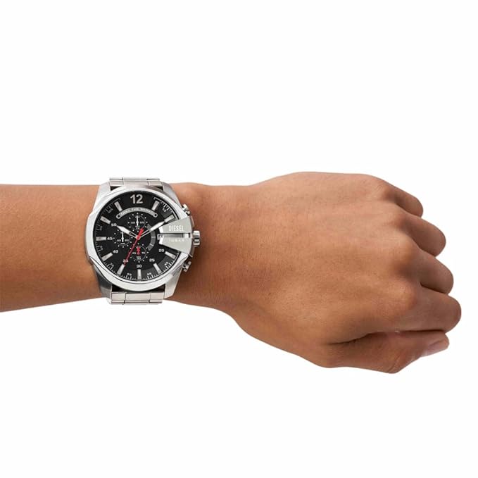 Diesel Stainless Steel Chronograph Black Dial Men's Watch, Band Silver