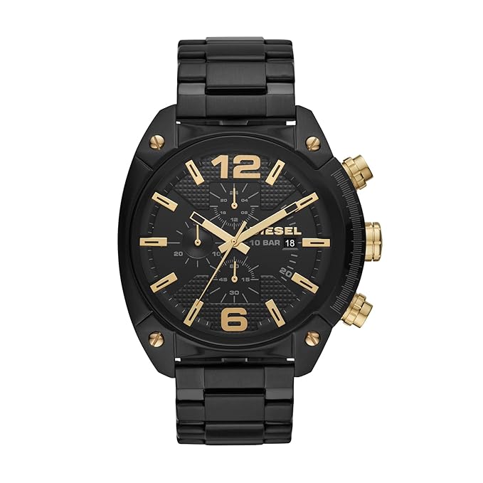 Diesel Men's Stainless Steel Overflow Analog Black Dial Watch