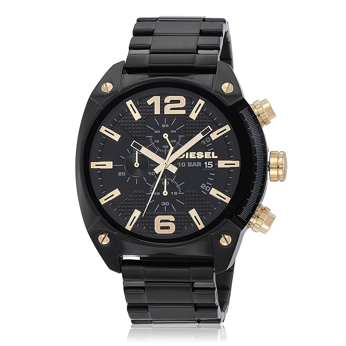 Diesel Men's Stainless Steel Overflow Analog Black Dial Watch