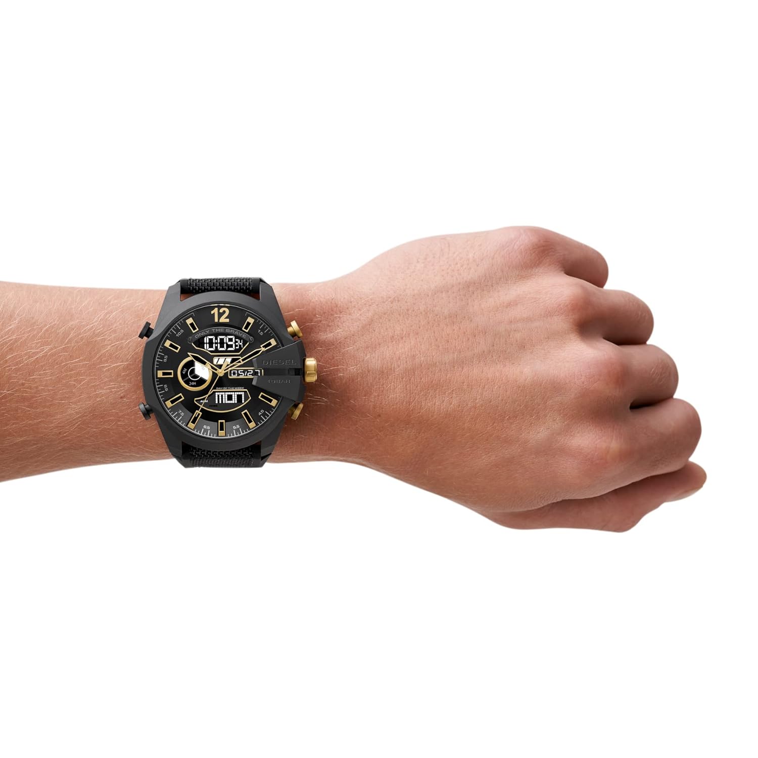 Diesel Silicone Mega Chief Analog-Digital Black Dial Men Watch Black Band
