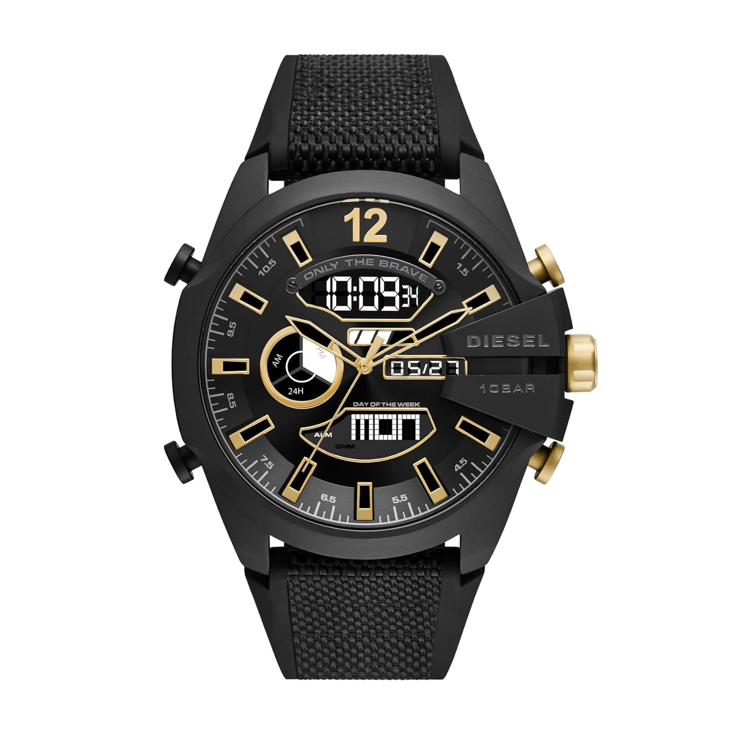 Diesel Silicone Mega Chief Analog-Digital Black Dial Men Watch Black Band