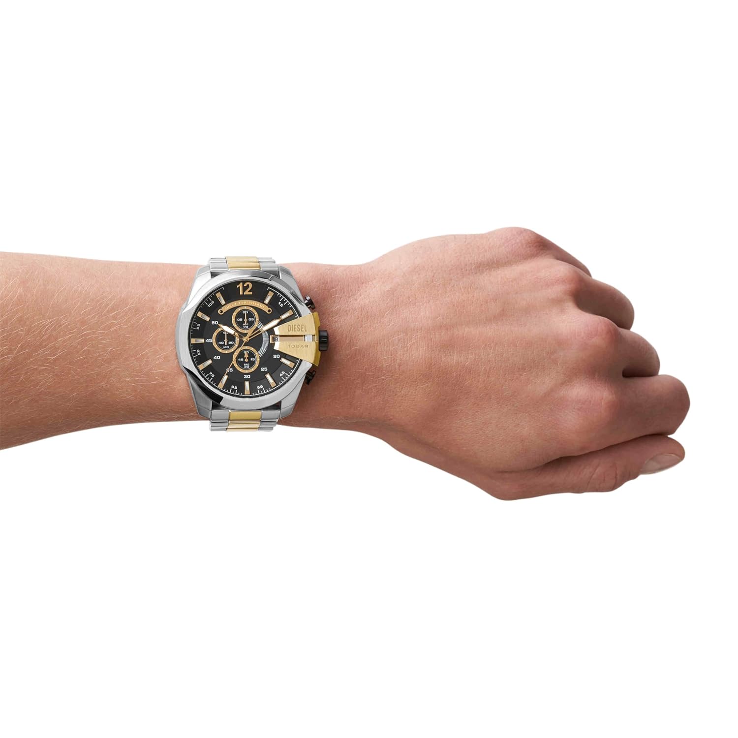 Diesel Stainless Steel Mega Chief Analog Black Dial Men Watch- Multi-Color Band