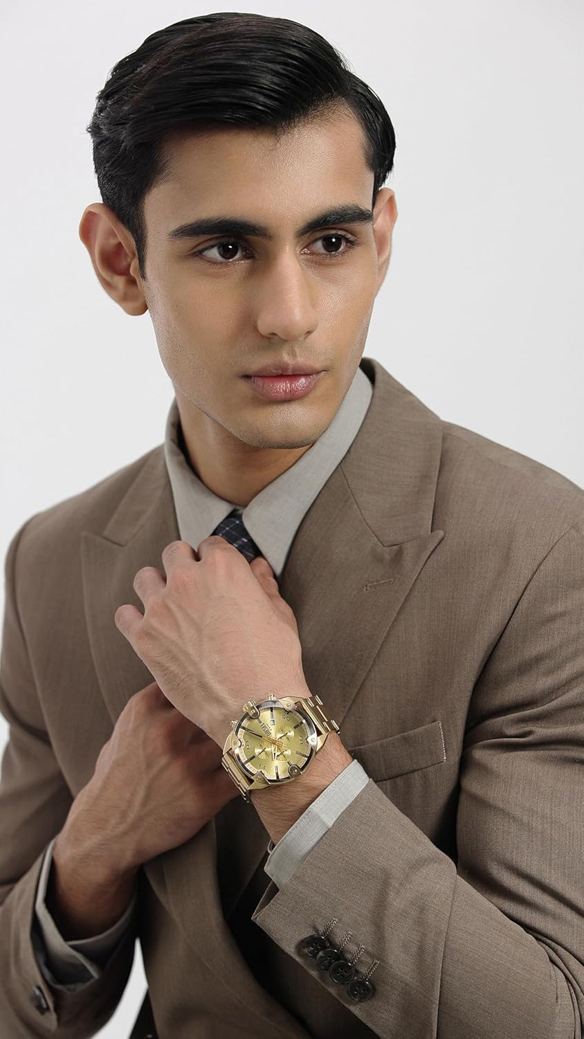 Diesel Spiked Analog Gold Dial Men's Watch