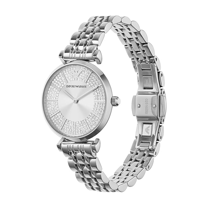 Emporio Armani Stainless Steel Gianni T-Bar Analog Silver Dial Women Watch Silver Band