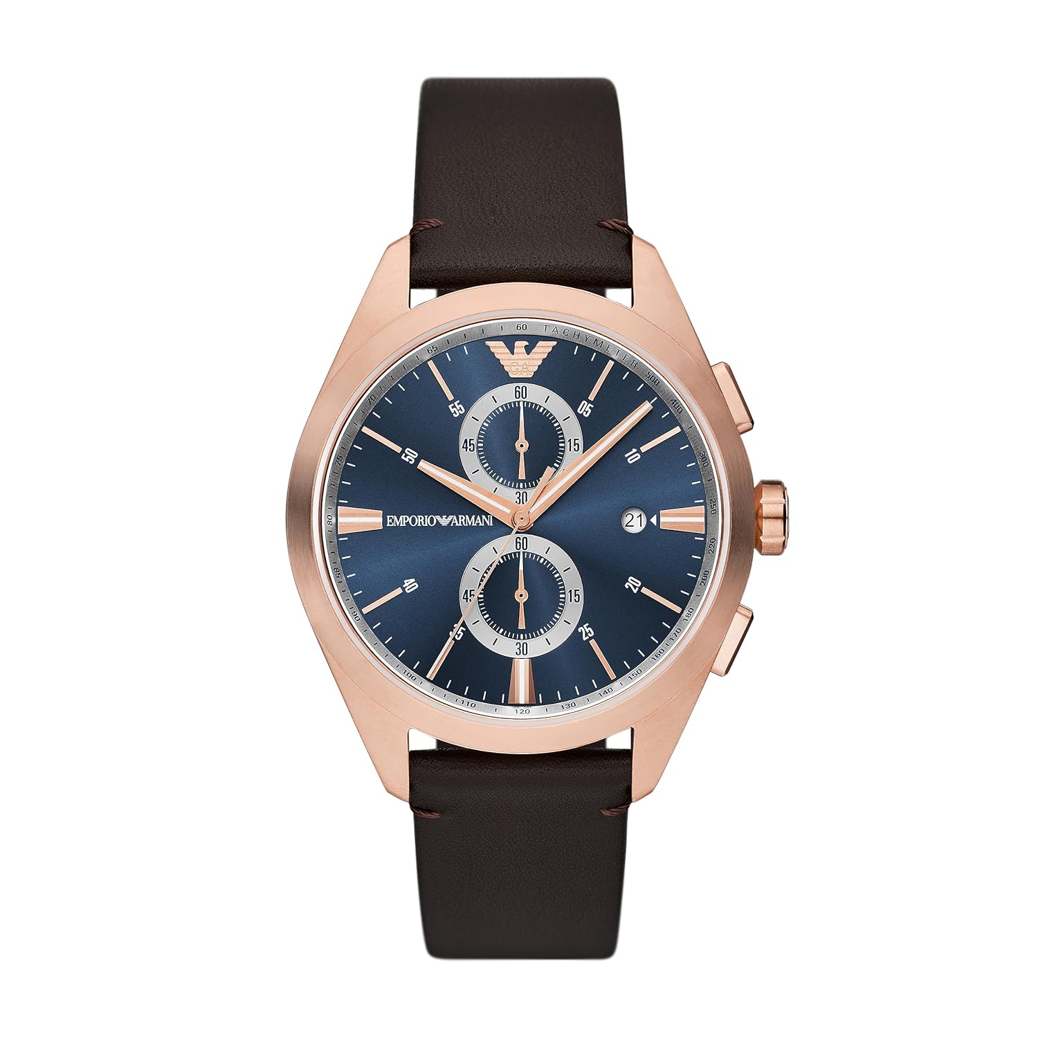 Emporio Armani Leather Analog Blue Dial Men Watch , Brown Band