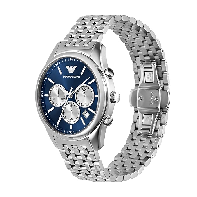 Emporio Armani Stainless Steel Analog Blue Dial Men's Watch , Band Color:Silver