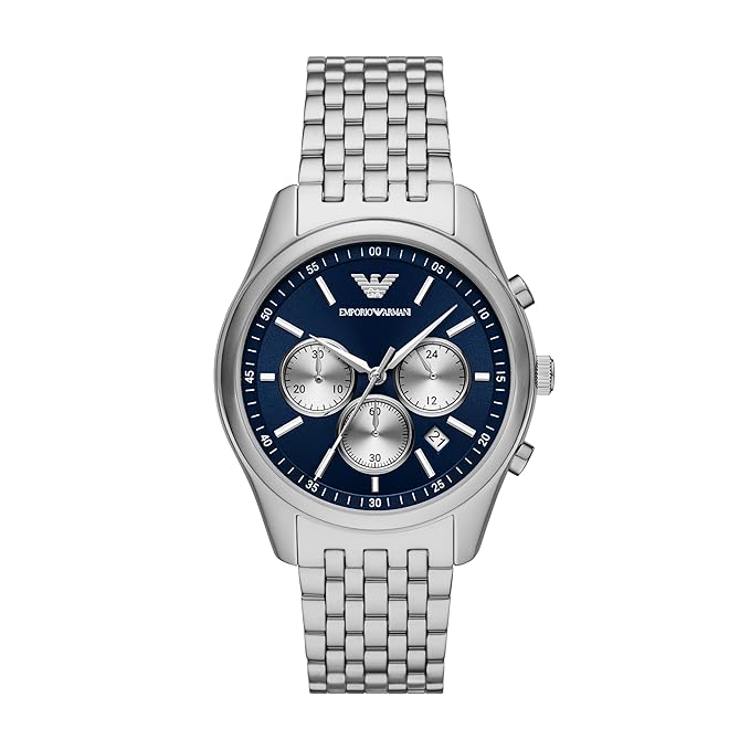 Emporio Armani Stainless Steel Analog Blue Dial Men's Watch , Band Color:Silver