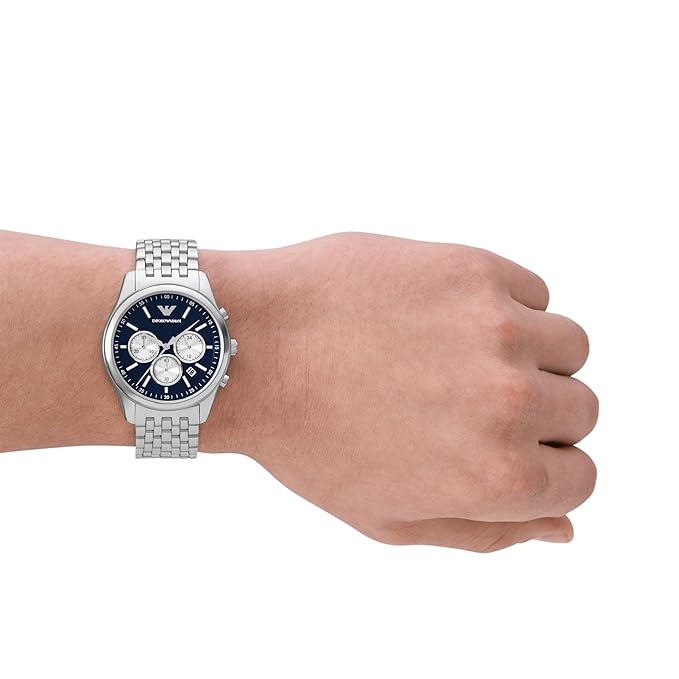 Emporio Armani Stainless Steel Analog Blue Dial Men's Watch , Band Color:Silver