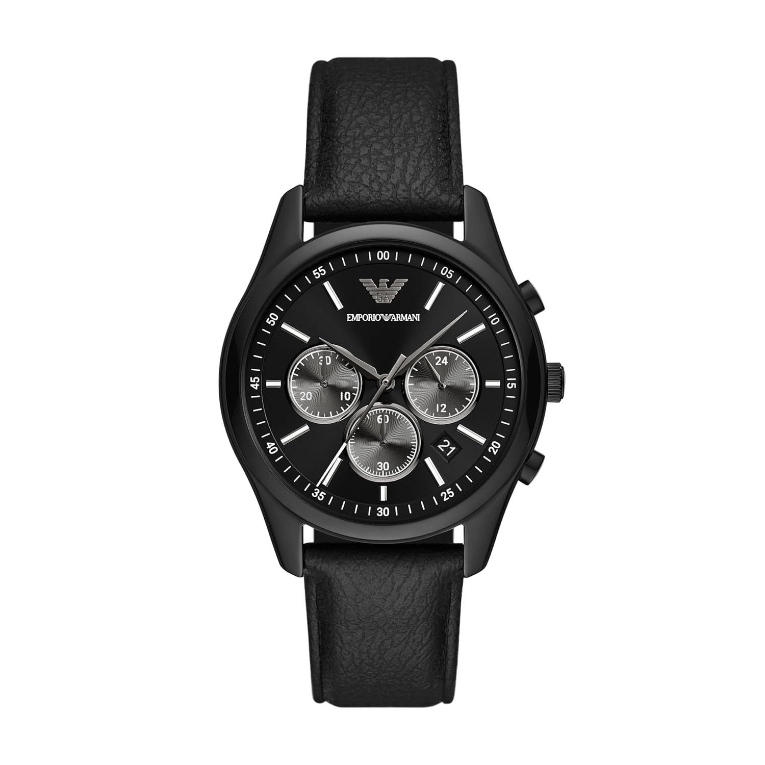 Emporio Armani Leather Analog Black Dial Men Watch , Black Band