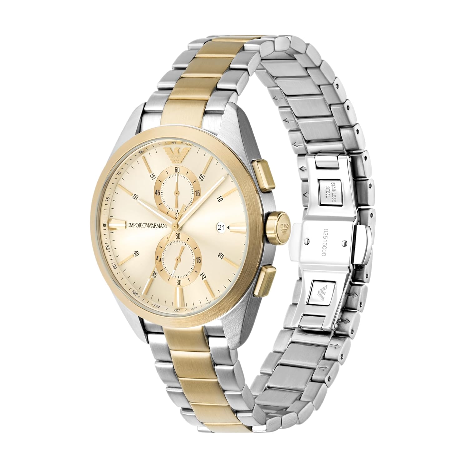 Emporio Armani Stainless Steel Analog Beige Dial Men's Watch,Band Color-Two-Tone