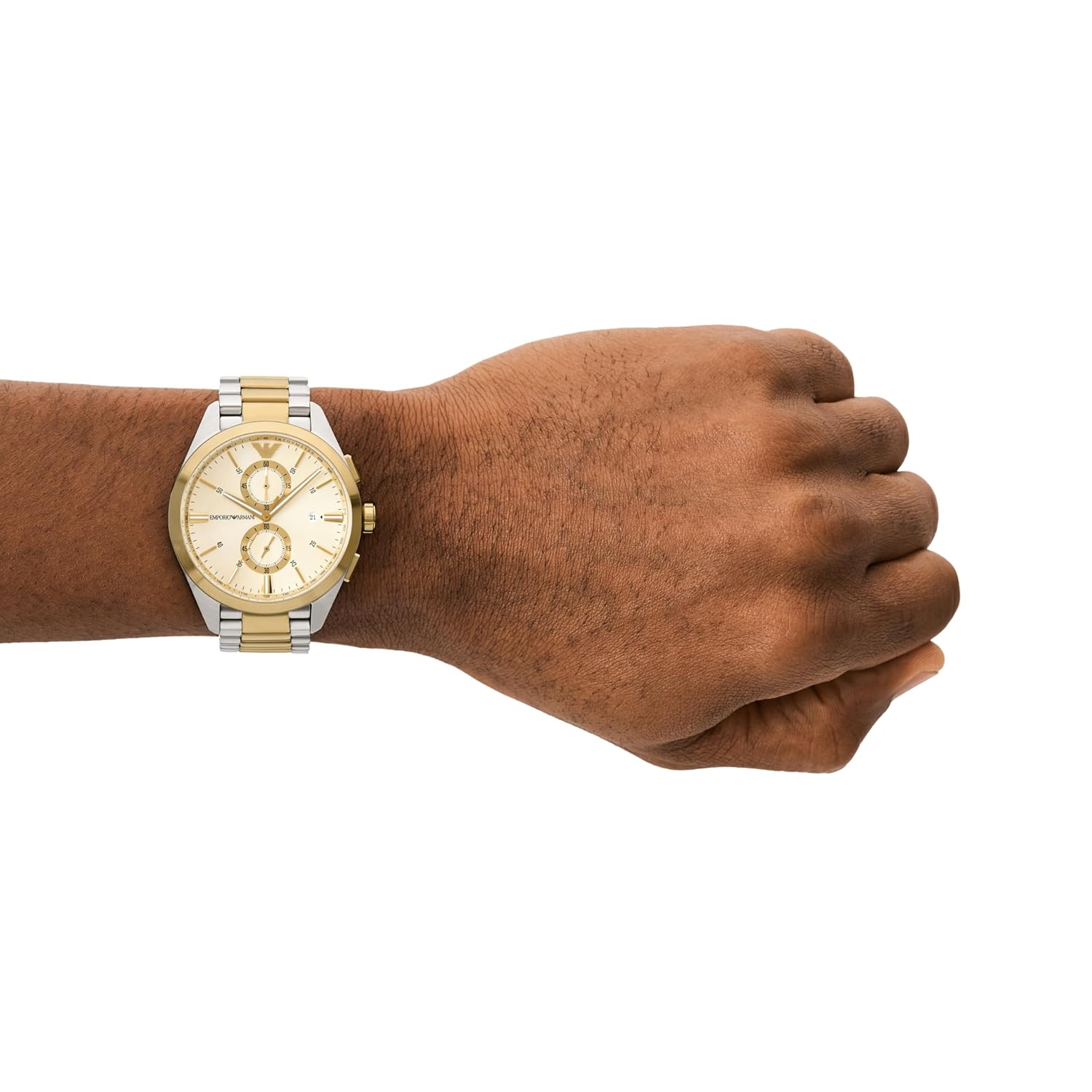 Emporio Armani Stainless Steel Analog Beige Dial Men's Watch,Band Color-Two-Tone