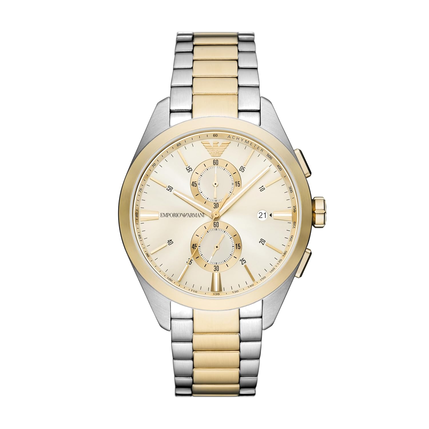 Emporio Armani Stainless Steel Analog Beige Dial Men's Watch,Band Color-Two-Tone