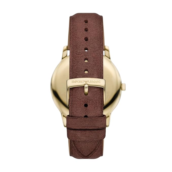 Emporio Armani Leather Analog Beige Dial Men's Watch, Band Color-Brown