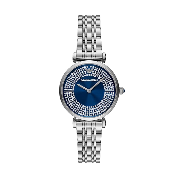 Emporio Armani Stainless Steel Analog Blue Dial Women's Watch, Band Color:Silver