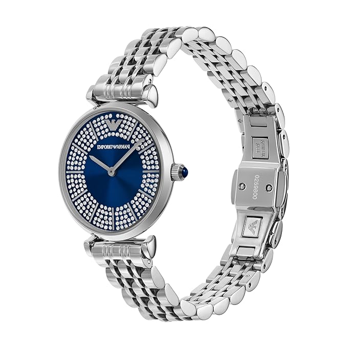 Emporio Armani Stainless Steel Analog Blue Dial Women's Watch, Band Color:Silver