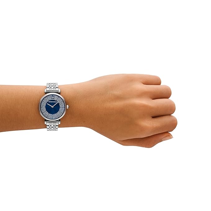 Emporio Armani Stainless Steel Analog Blue Dial Women's Watch, Band Color:Silver