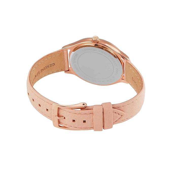 Michael Kors Leather Analog White Dial Women's Watch-Mk7467, Band Color:Rose Gold