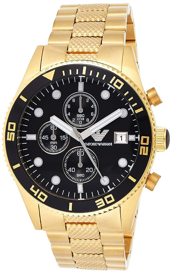 Emporio Armani Men's Gold Tone Stainless Steel with Black Dial Watch