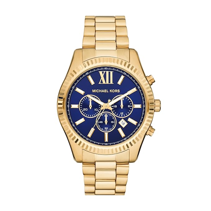 Michael Kors Stainless Steel Analog Blue Dial Men's Watch-Mk9153, Band Color:Gold