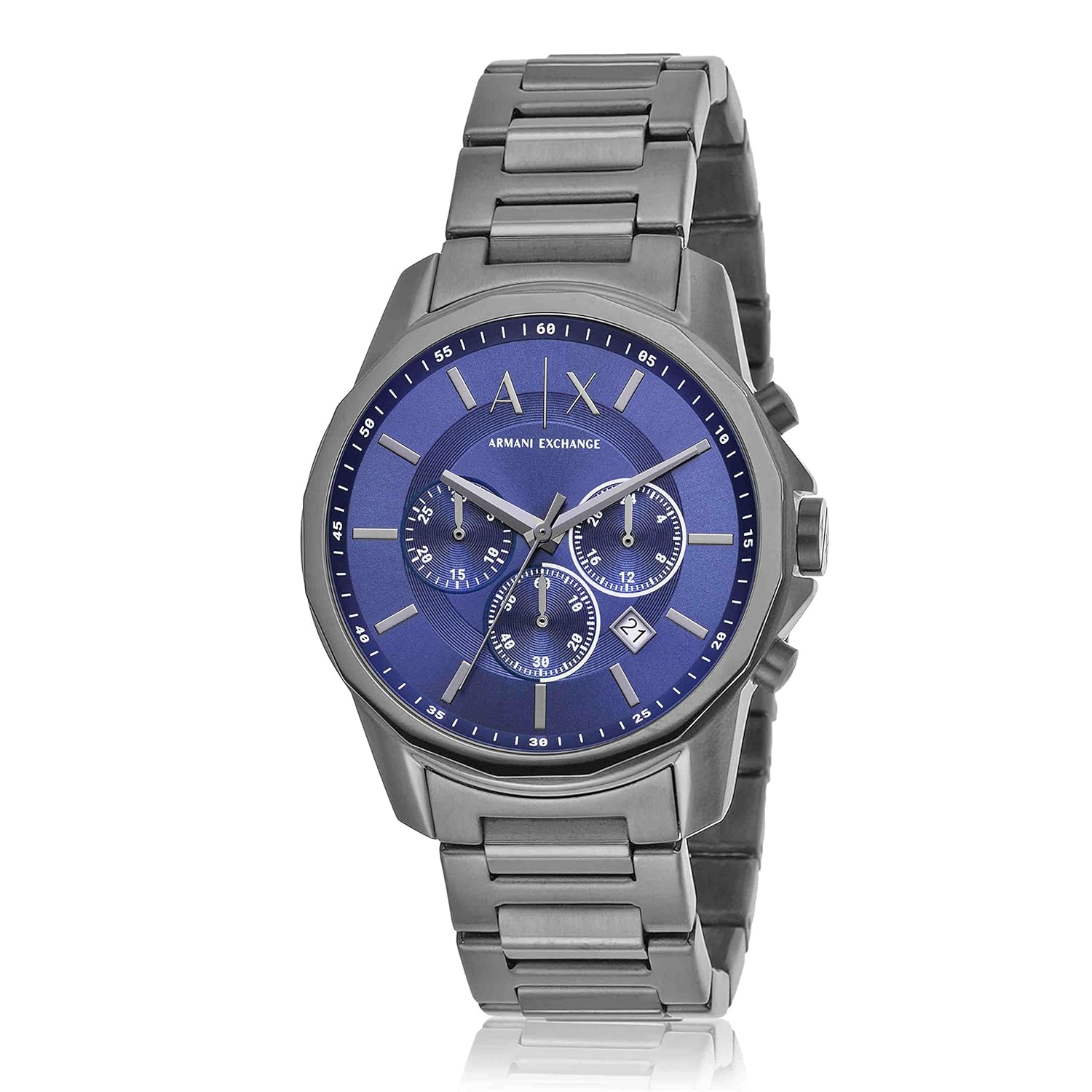 Armani Exchange Stainless Steel Analog Blue Dial Men Watch Gray Band